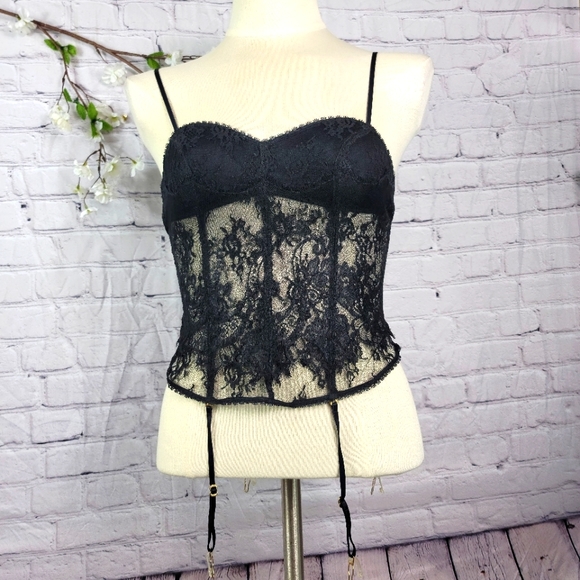 Victoria's Secret Other - VICTORIA SECRET BLACK LACE DIPTI HOOK & EYE SUSPENDER BASQUE CORSET SIZE SMALL